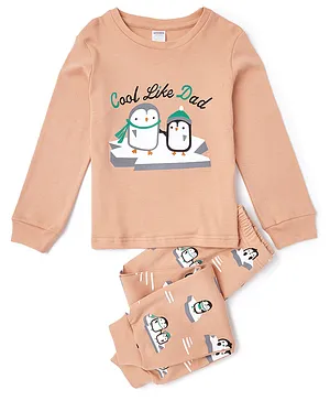 Unicorns Full Sleeves Cool Like Dad Snowman Printed Night Suit - Light Orange