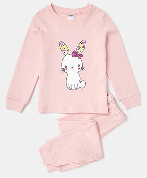 Unicorns Full Sleeves Bunny Printed Night Suit - Light Pink