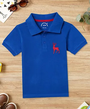 Zion Half Sleeves Deer Embroidered Polo Tee - Royal Blue