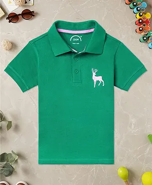 Zion Half Sleeves Pique Polo With Deer Embroidery Tee - Green