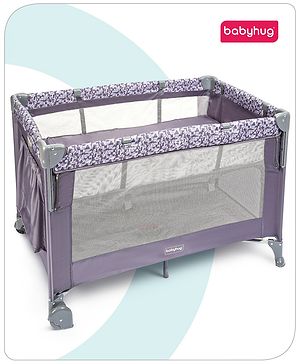 Babyhug Wonderland 2 in 1 Foldable Playpen Cum Travel Baby Cot With Mosquito Net - Black