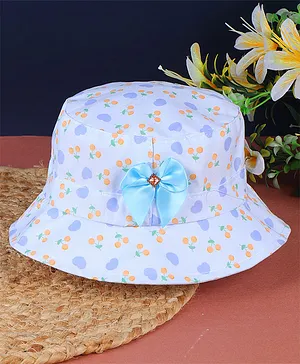 Passion Petals Cherry Printed Summer Cotton Cap Blue - Diameter 11 cm