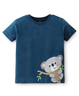 Babyhug Cotton Half Sleeves T-Shirt Koala Bear Print- Navy Blue