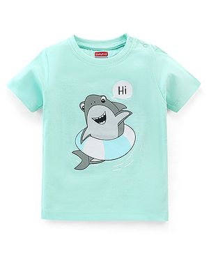 Babyhug Cotton Jersey Half Sleeves T-Shirt Shark Print - Light Blue