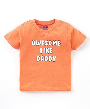 Babyhug Cotton Jersey Knit Half Sleeves T-Shirt Text Print - Peach