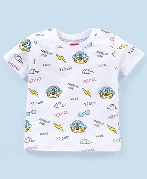 Babyhug Cotton Half Sleeves T-Shirt Text Printed - White