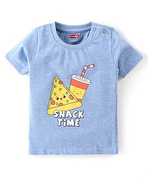 Babyhug Cotton Jersey Half Sleeves Tee with Snacks Print - Blue