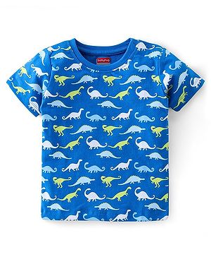 Babyhug Cotton Half Sleeves T-Shirt with Dino Print - Blue