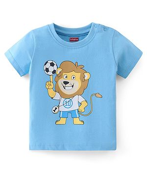 Babyhug Cotton Half Sleeves T-Shirt with Lion Print - Blue