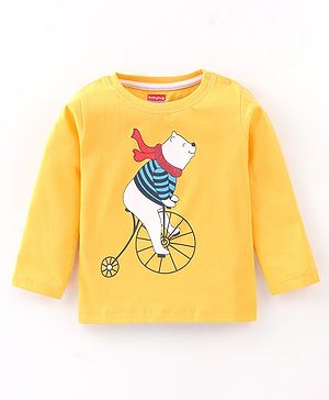 Babyhug Cotton Jersey Full Sleeves T-Shirt Bear Print - Yellow