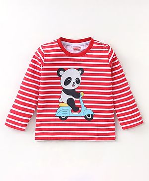 Babyhug Cotton Jersey Full Sleeves T-Shirt Panda Print - Red & White