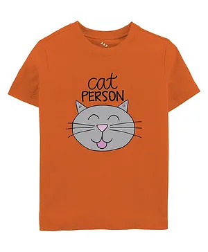 Zeezeezoo Half Sleeves Cat Person Printed Tee - Orange