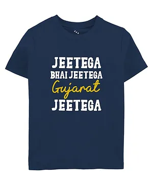 Zeezeezoo Half Sleeves Cricket Theme Jeetega Bhai Jeetega Gujarat Jeetega Printed Tee - Navy Blue