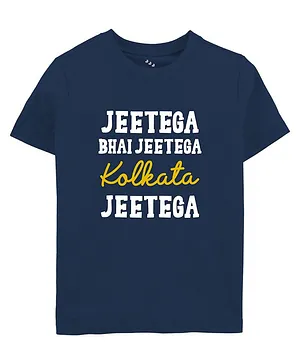 Zeezeezoo Half Sleeves Cricket Theme Jeetega Bhai Jeetega Kolkata Jeetega Printed Tee - Navy Blue