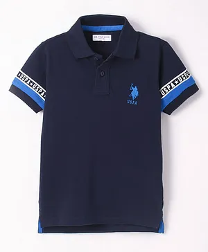 US Polo Assn Half Sleeves Cotton Logo Embroidered T-Shirt - Blue