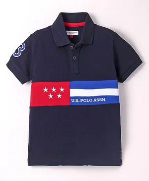 US Polo Assn Half Sleeves Cotton Text and Star Printed T-Shirt - Blue