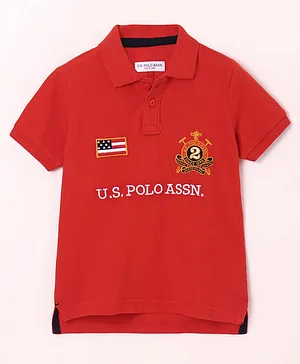 US Polo Assn Cotton Half Sleeves T-Shirt Logo Embroidery - Red