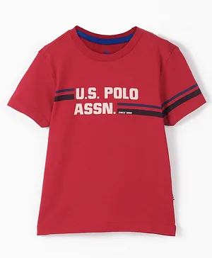 US Polo Assn Half Sleeves Cotton Text Print T-Shirt - Red