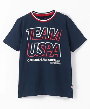 US Polo Assn Half Sleeves Cotton Text Print T-Shirt - Blue