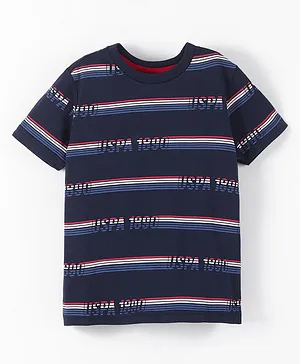 US Polo Assn Half Sleeves Cotton Striped T-Shirt - Blue