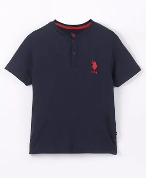 US Polo Assn Half Sleeves Cotton Logo Embroidered T-Shirt - Blue