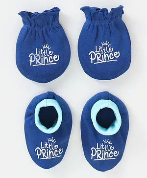 Babyhug 100% Cotton Mittens And Booties Little Princess Print - Navy Blue