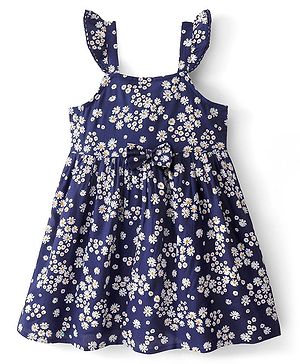 Babyhug Rayon Sleeveless Frock with Lining and Floral Print - Blue