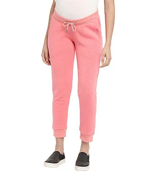 Momsoon Solid Draw Cord Closure Maternity Cotton Joggers - Pink