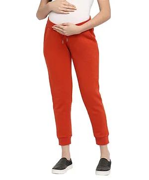Momsoon Solid Draw Cord Closure Maternity Cotton Joggers - Orange