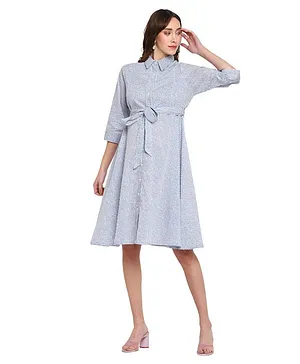 Momsoon Half Sleeves Striped Maternity Dress - Blue White