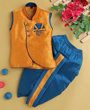 Jeet Ethnics Sleeveless Abstract Printed Kurta With Dhoti - Yellow