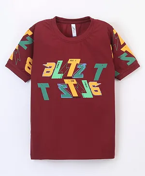 Earth Conscious Half Sleeves Alphabets Printed Tee - Maroon