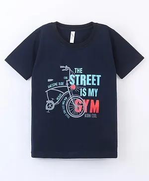Earth Conscious Half Sleeves Bicycle Printed Tee - Navy Blue