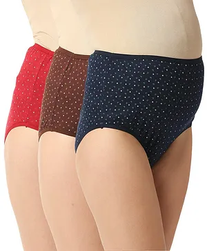 Bella Mama 100% Cotton Knit High Coverage Polka Dots Print Panties Set Pack Of 3 (Colour May Vary)