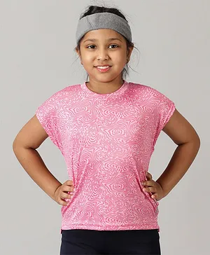Kiddopanti Half Sleeves Abstract Art Printed Sports Tee  - Pink