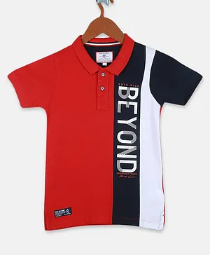 Monte Carlo Half Sleeves Beyond Text Printed Colour Blocked Tee - Red