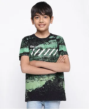 Lil Tomatoes Half Sleeves Abstract Paint Spray Art Printed Tee - Olive Green