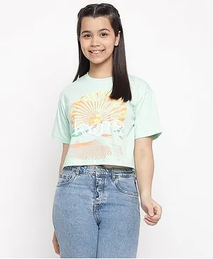 Lil Tomatoes Half Sleeves Abstract Sunrise Art Printed Top  - Green
