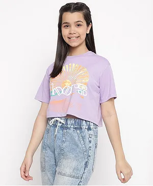 Lil Tomatoes Half Sleeves Abstract Sunrise Art Printed Top - Purple