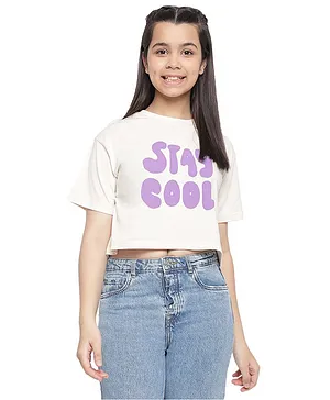 Lil Tomatoes Half Sleeves Stay Cool Text Printed Top - Cream