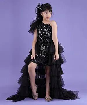 Foreverkidz Sequin & Tulle Ramp Glam Tail Dress for Girls - BLACK