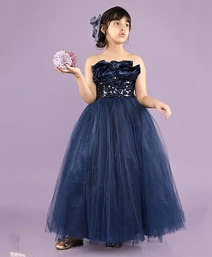 Foreverkidz Tulle & Sequin Midnight Shimmer Ruffled Ball Gown for Girls - DARK BLUE
