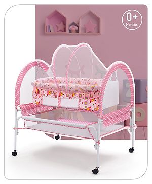 Babyhug Dream Time Cradle With Mosquito Net & Storage - Pink