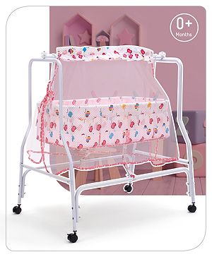 Babyhug Little Dreams Cradle with Mosquito Net & Wheels - Pink