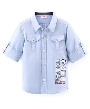 Babyhug 100% Cotton Woven Full Sleeve Football Print Shirt - Blue