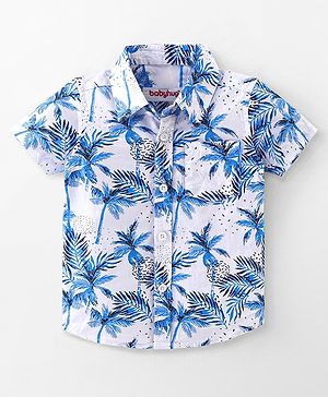 Babyhug 100% Cotton Woven Half Sleeves Shirt Palm Tree Print - White