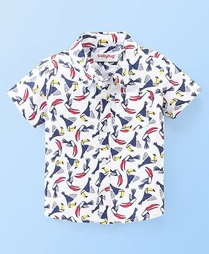 Babyhug 100% Cotton Woven Half Sleeves Bird Print Shirt - White