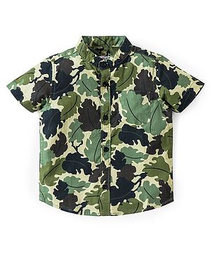 Babyhug 100% Cotton Half Sleeves Shirt With Leaves Print - Green