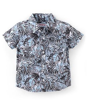 Babyhug 100% Cotton Woven Half Sleeves Regular Shirt Tropical Print - Grey