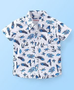 Babyhug Cotton Woven Half Sleeves Regular Collar Shirt Leaves Print- White